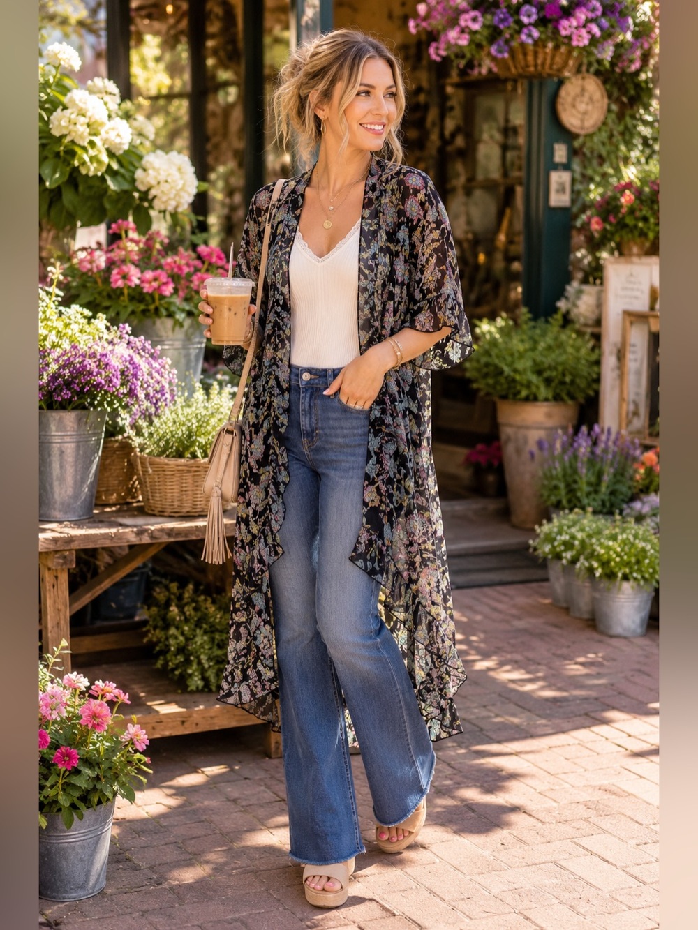 LuLaRoe Shirley Floral Sheer Kimono Cardigan Size S